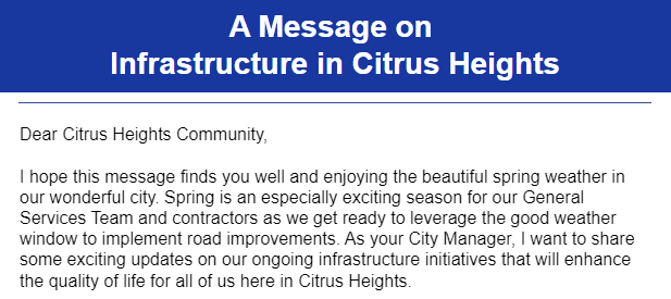 An image of the intro to a newsletter.