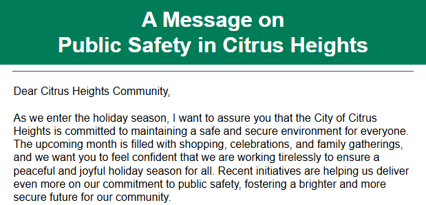 "A Message from City Manager on Public Safety"