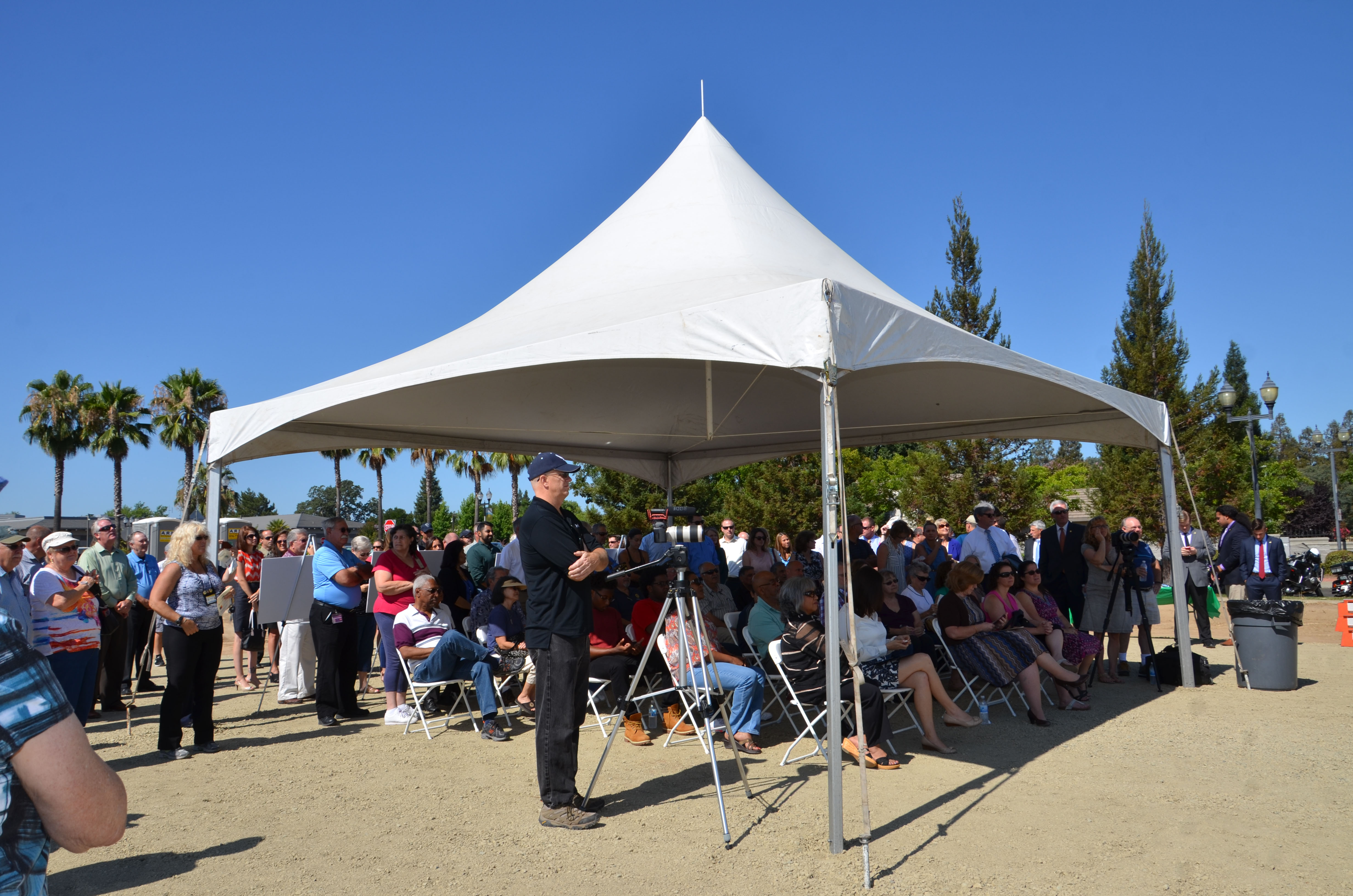 The tent fills just before the event begins