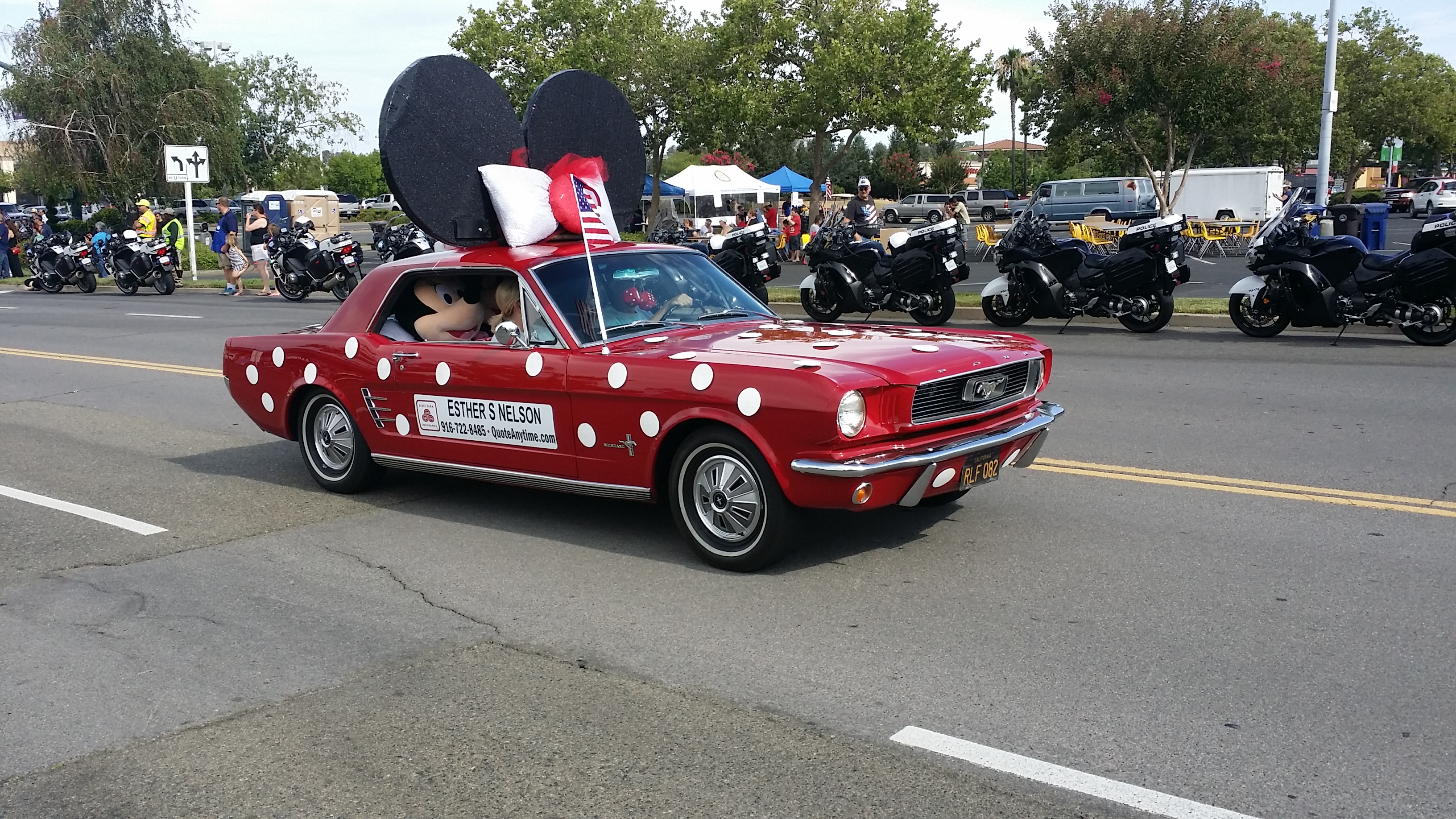 A red Minnie Mouse Ford Mustang